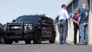 Mesa PD staff talking in group