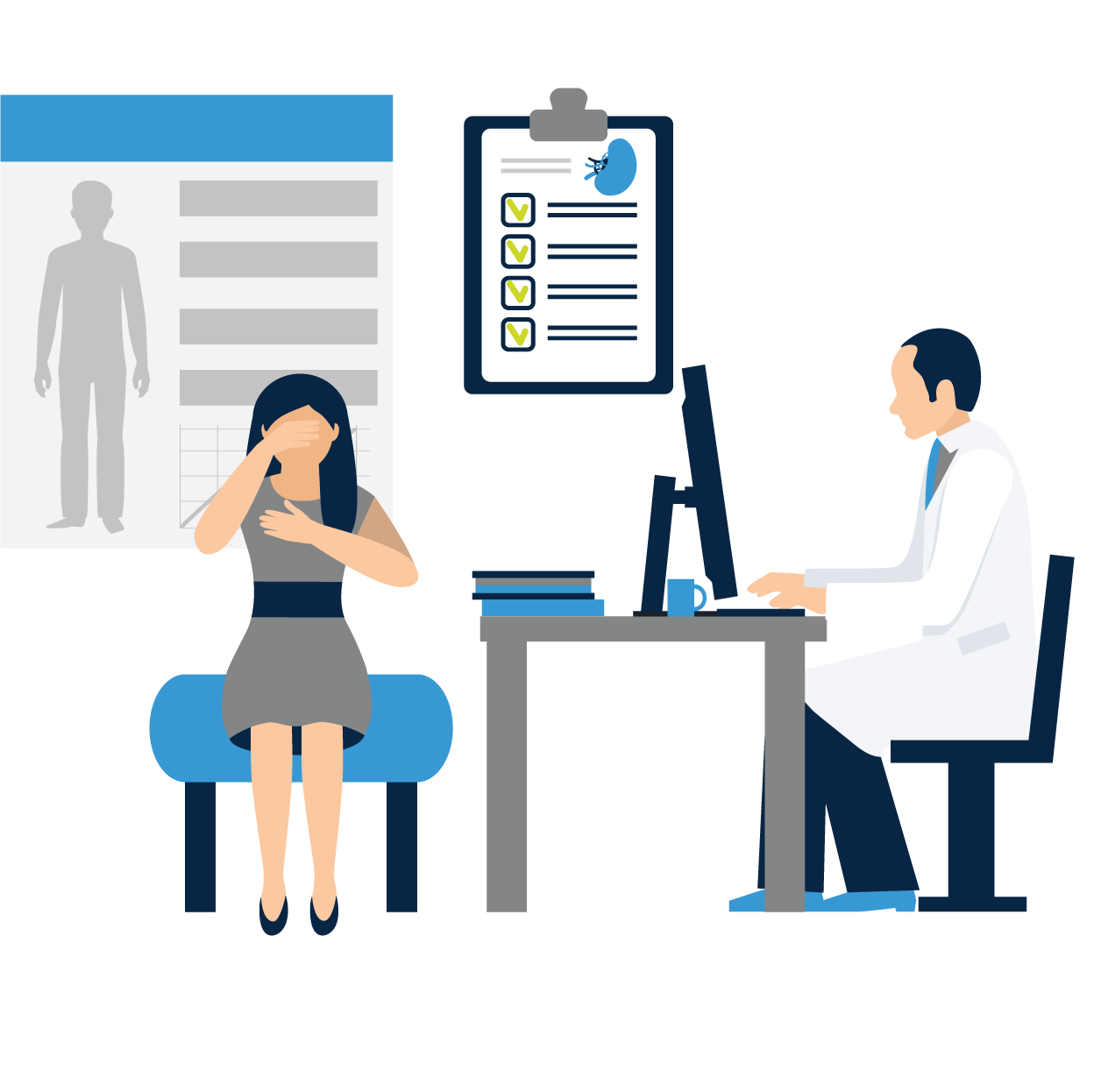 female patient in hospital exam room with doctor